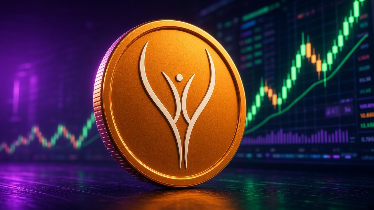 A Punani coin in front of a green trading chart