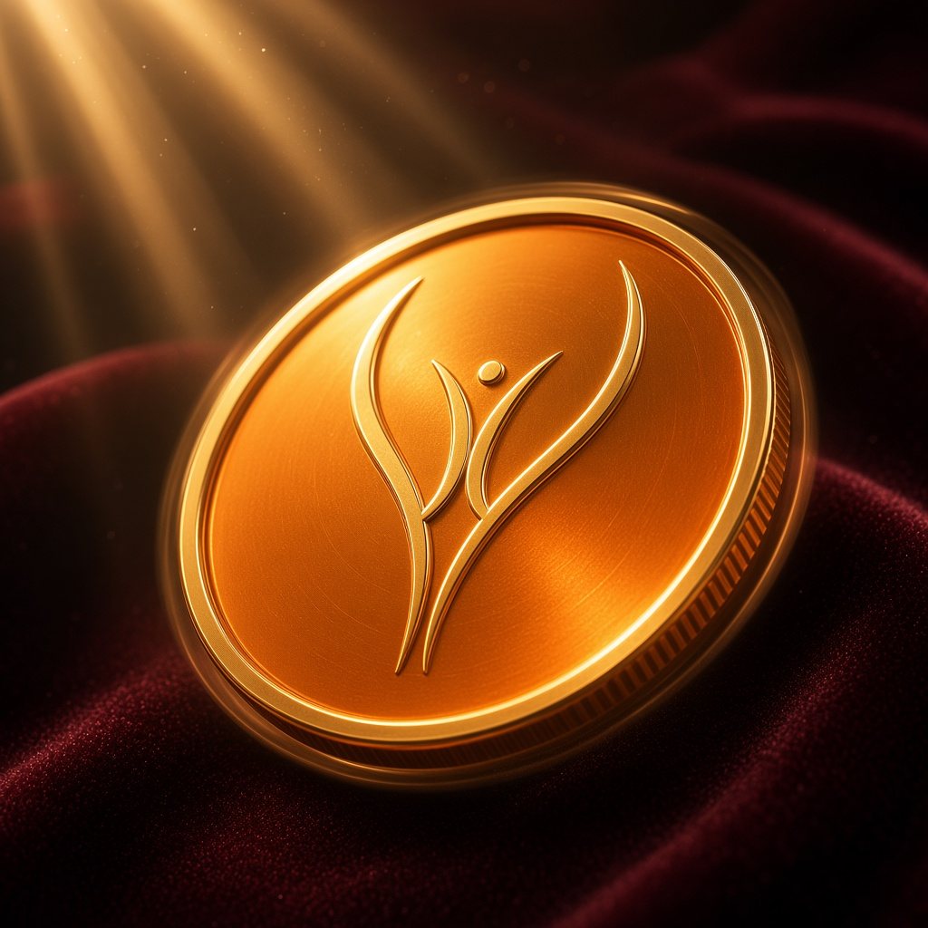 A golden Punani coin under a spotlight